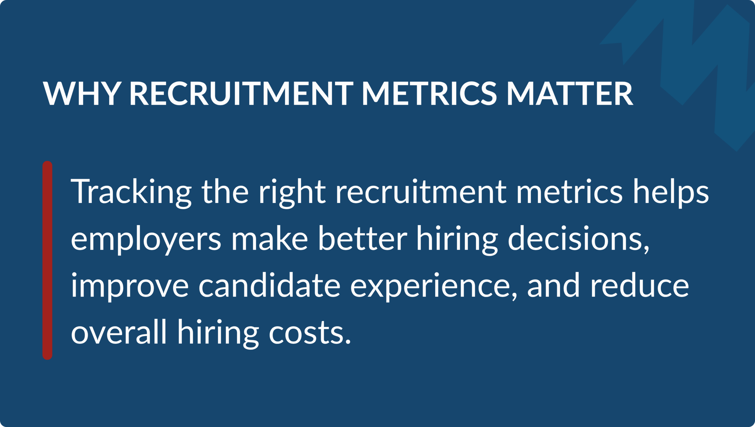 Graphic explaining that tracking the right recruitment metrics helps employers make better hiring decisions, improve candidate experience, and reduce overall hiring costs.